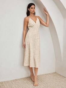 Ocili Comfortable Silky Jacquard Fabric Mid-Sleeve Robe With Tie, Comfortable Chic Autumn Slumber Nightgown For Women - Khaki - View 6