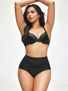 SHAPORA 1pc Black Smooth Underwire Bra With Double Rows Of Buttons, Supportive Cleavage - Black - View 3