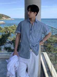 DAZY Men's Summer Solid Washed Denim Jacket - Blue - View 6