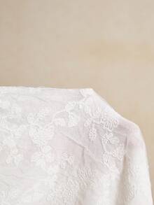 Poéselle 法式针织提花半身裙，白色蕾丝长裙，高腰飘逸波西米亚风半身裙，纽扣细节设计，优雅夏季 - 白色 - 查看 8