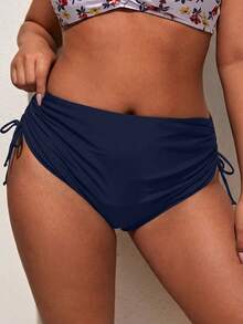 Swim Vcay Bottom de traje de baño de triángulo con cordón lateral para vacaciones de playa de talla grande - Azul Marino - Ver 3