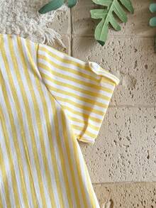 SHEIN Vintaside Kids 男婴休闲条纹polo衫+松紧腰条纹裤两件套，适合生日派对、晚宴、演出、婚礼、婴儿派对等场合。 - 黃色 - 查看 7