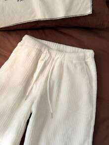 Franclia 女士抽绳腰带休闲简约法兰绒抓绒家居裤/睡裤 - 米色 - 查看 5