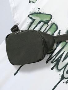 Set de 3 piezas: Camiseta con estampado de oso lindo para niños, pantalones cortos cargo con bolsillo y mini bolso bandolera, para primavera/verano - Verde militar - Ver 6