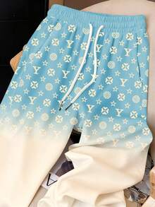 Resyla Y2K Retro American Gradient Floral Print Women Sweatpants - Baby Blue - View 3