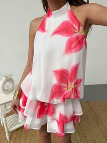 Islaluna Elegant Chiffon Halter Neck Flowing Dress, Fashionable & Comfortable, Spring/Summer - Multicolor - View 4