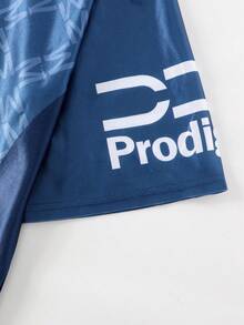 ROMWE MEN Prep Áo thun polo cổ chữ V tay ngắn in họa tiết thể thao thường ngày dành cho nam - Màu xanh lam - Xem 3