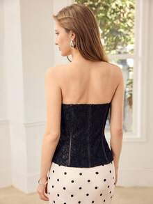 MOTF PREMIUM FASHIONABLE LACE BONED BANDEAU TOP FOR WOMEN - Black - View 3