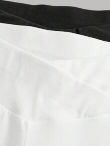 Girlism 2件套少女基础款中筒喇叭裤，黑白腰带交叉设计修身休闲喇叭裤套装 - 白色 - 查看 6