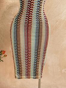 Soleia Vacation Knitted Texture Mid-Length Women Dress Crochet Dresses For Women Havana Nights Outfit Knitted Bathing Suit Picnic Dress For Woman Crochet Short Set Summer Spring Valentine's Day Casual Vacation  Beach Wedding Birthday Going Out Elegant Casual Vacation - Multicolor - View 5