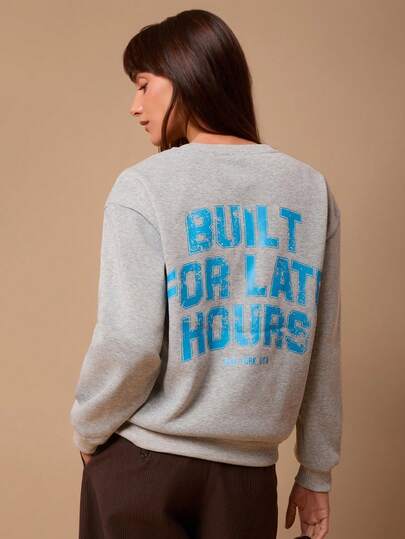 SURIMA Casual Minimalist Printed Pattern Crew Neck Long Sleeve Thick Loose Women Sweatshirt