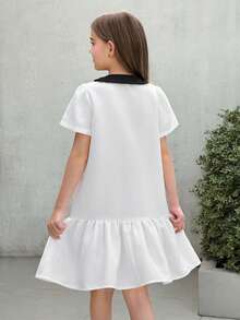 SHEIN Đầm cổ bẻ họa tiết dễ thương thường ngày cho bé gái tuổi teen - Màu be - Xem 2