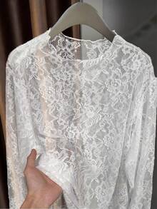 EMERY ROSE Áo kiểu ren nhiều lớp gợi cảm dành cho nữ cỡ lớn - trắng - Xem 1