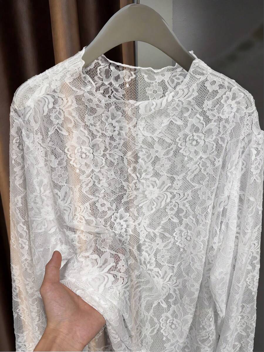 EMERY ROSE Áo kiểu ren nhiều lớp gợi cảm dành cho nữ cỡ lớn - trắng - Xem 1