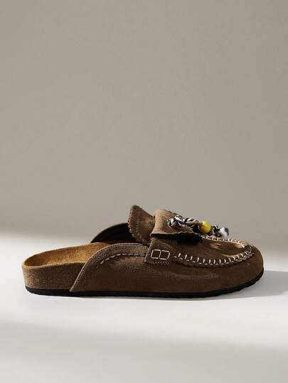 Solecia 女士休闲通勤吊坠装饰平底一脚蹬鞋