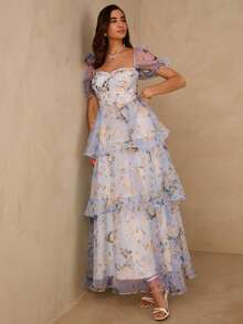 Enchnt Women's Elegant Party Floral Print Dress - Baby Blue - View 7