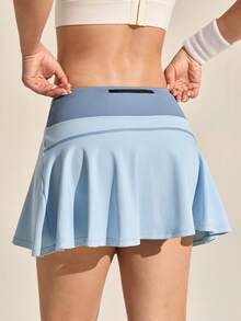 Exploreva Women's Casual Patchwork Color Block Pocket Skorts, Versatile For Daily Wear And Outdoor Activities - Blue - View 7