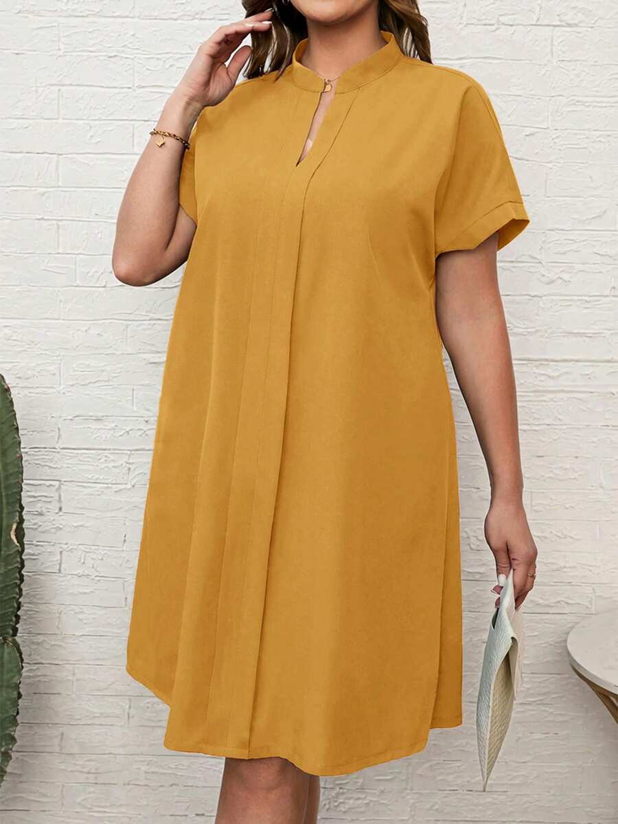 EMERY ROSE 大码夏季紫色短袖黑色连衣裙，V领设计，镂空细节 - 黃色 - 查看 1