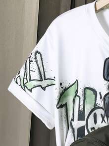 Set de 3 piezas: Camiseta con estampado de oso lindo para niños, pantalones cortos cargo con bolsillo y mini bolso bandolera, para primavera/verano - Verde militar - Ver 8