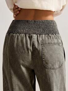 Bohemela Women's Casual Solid Color Woven Loose Low Waist Pants, Autumn/Winter Boho Style - Army Green - View 7