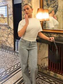 Bethéva Women's Summer Minimalist Y2K Basic Daily Wear Casual Back To School Streetwear Stretchy White Loose Ruched Crop Tees - White - View 1