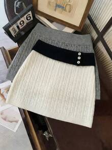 Franclia Women's Fashionable And Versatile Party Outfits, Women's Autumn And Winter Short Twisted Rope Bodycon Skirt, Elegant And Slim-Fitting White Basic Short Skirt, Women's Elegant Short Skirt, Women's Commuting And Daily Wear, White Short Skirt, Women's Matching Sets, Valentine's Day.Carnival,Party,Beach,Wedding,Gym,Elegant,Vacation,Casual,Graduation Season Attire, Fashionable Casual Commuter Wear, Business Office Wear, Versatile And Stylish Everyday Casual Wear, Urban Teacher's Professional Attire - Black and White - View 2