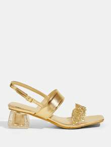 CUCCOO TILAWA 女士华丽水钻方跟高跟凉鞋 - 香檳色 - 查看 2