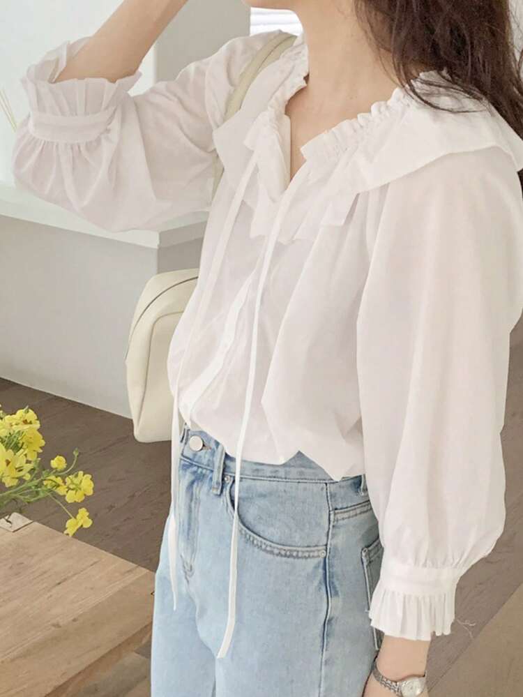 Women's Romantic Ruffle Collar Long Sleeve Blouse Summer