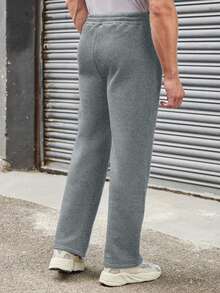 SHEIN Cottnline 男士純色束口腰帶運動長褲 - 灰色 - 查看 4