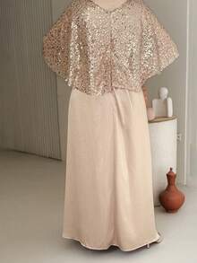 Dazy Plus Plus Size Sequin Patchwork Chiffon Waist Cinched Maxi Party Dress, Pink Sparkly Dress - Sugar Pink - View 6