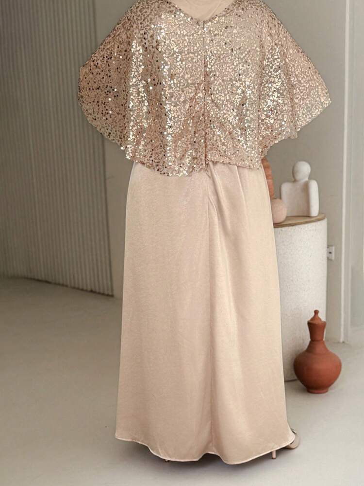Dazy Plus Plus Size Sequin Patchwork Chiffon Waist Cinched Maxi Party Dress, Pink Sparkly Dress Sundress