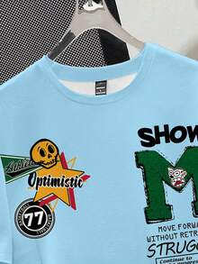 Manfinity Joysei Camiseta de manga corta casual y de moda para hombre con estampado de calavera y letras, para verano - Azul - Ver 5