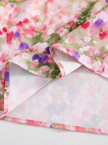 Vestido casual y lindo de fiesta con cuello en V, estampado floral y aplicaciones para niña - Multicolor - Ver 4