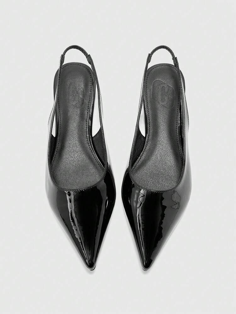 CUCCOO BIZCHIC Zapatos de mujer de punta afilada con cierre deslizante, de cuero negro patentado, adecuados para el trabajo y el transporte, primavera/verano/otoño - Negro - Añade 9