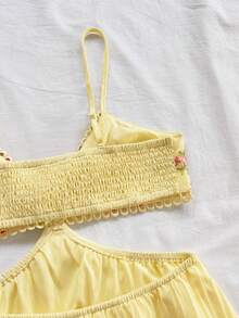 Soleia WYWH Women's Vacation White Hollow-Out V-Neck Spaghetti Strap Summer Dress - Light Yellow - View 4