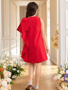 Vestido elegante sin mangas con volantes para niña preadolescente - Rojo - Ver 2