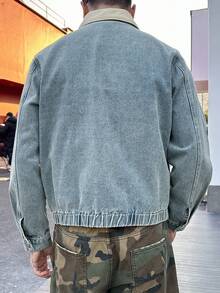 DAZY Áo khoác denim xanh phối màu cổ bẻ dành cho nam, thích hợp cho mùa xuân và mùa thu. - Màu xanh lam - Xem 2
