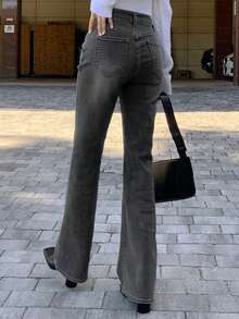 DAZY Women's Solid Color Pocket Casual Straight Leg Jeans - Grey - View 3