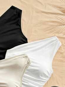 Soleia 3pcs Women's Vacation Casual Asymmetric Hem Asymmetric-Shoulder Top, Summer 2-Piece Set, Suitable For Back To School, Afternoon Tea, Casual, Beach Wedding Guest, Graduation Brunch, St. Patrick's Day, Spring Break, Easter, Music Festival, Elegant Boho Tropical, Brown, Black, Apricot,White Top - Multicolor - View 5