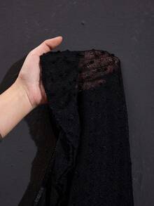 SHEIN CURVE+ Curve 尺码 US22 音乐节、海滨度假、波西米亚风女士黑色折叠半透明休闲钩针披肩，适合春夏外出和约会，沙滩度假罩衫 - 黑色 - 查看 9