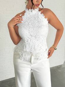 Firerie 大码女士舒适休闲优雅度假吊带蕾丝露背沙滩背心/吊带衫，春夏款 - 白色 - 查看 4