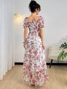 Modelyn Digital Print Square Neck Long Dress For Women - Multicolor - View 4