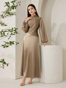 Veilorie Nuevo vestido de cóctel elegante de patchwork con correa en la cintura, estilo de lujo y elegante para fiestas - Marrón - Ver 4