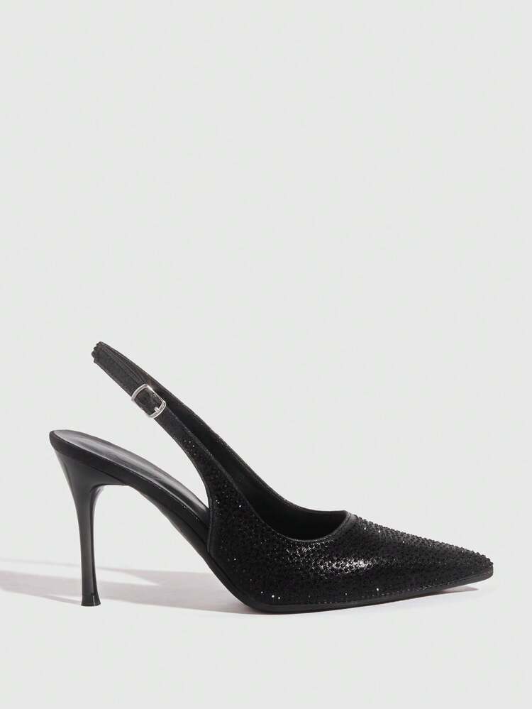 CUCCOO SZL Women Shoes Pointed Slender Heel Black Rhinestone Gorgeous Sexy Party Banquet Night Club Women's High Heel Shoes Women's Shoes Spring Shoes