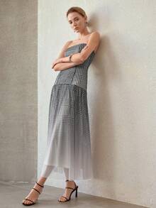 MOTF PREMIUM PLAID PRINT LONG TUBE DRESS - Black - View 6