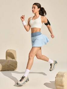 Exploreva Women's Casual Patchwork Color Block Pocket Skorts, Versatile For Daily Wear And Outdoor Activities - Blue - View 6