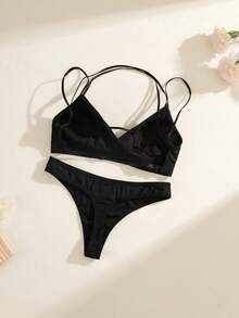 NudeFit 2pcs Women's Comfortable Wireless Backless Bra Set - Black - View 7