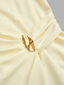 Franclia Women's Elegant 2026 Spring/Summer Asymmetric Sleeveless Ruched Metal Button Long Pants 2 Pieces Set - Apricot - View 6