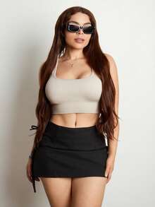 Lupita Cardoza 蝴蝶结蝴蝶结系带性感开叉 A 字型女式迷你裙，春夏设计 - 黑色 - 查看 6