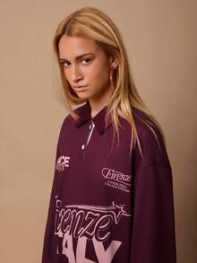 SURIMA Sudadera casual de mujer con cuello polo y estampado en inglés, para primavera/otoño - Multicolor - Ver 4